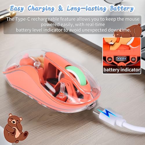 Image of elec Space Cute Wireless USB C Mouse - Bluetooth Triple Mode Rechargeable Cartoon Mouse for Laptops, iPads & MacBook Air /Pro - Silent Operation, Portable Design, Unique Magnetic Character (Orange)