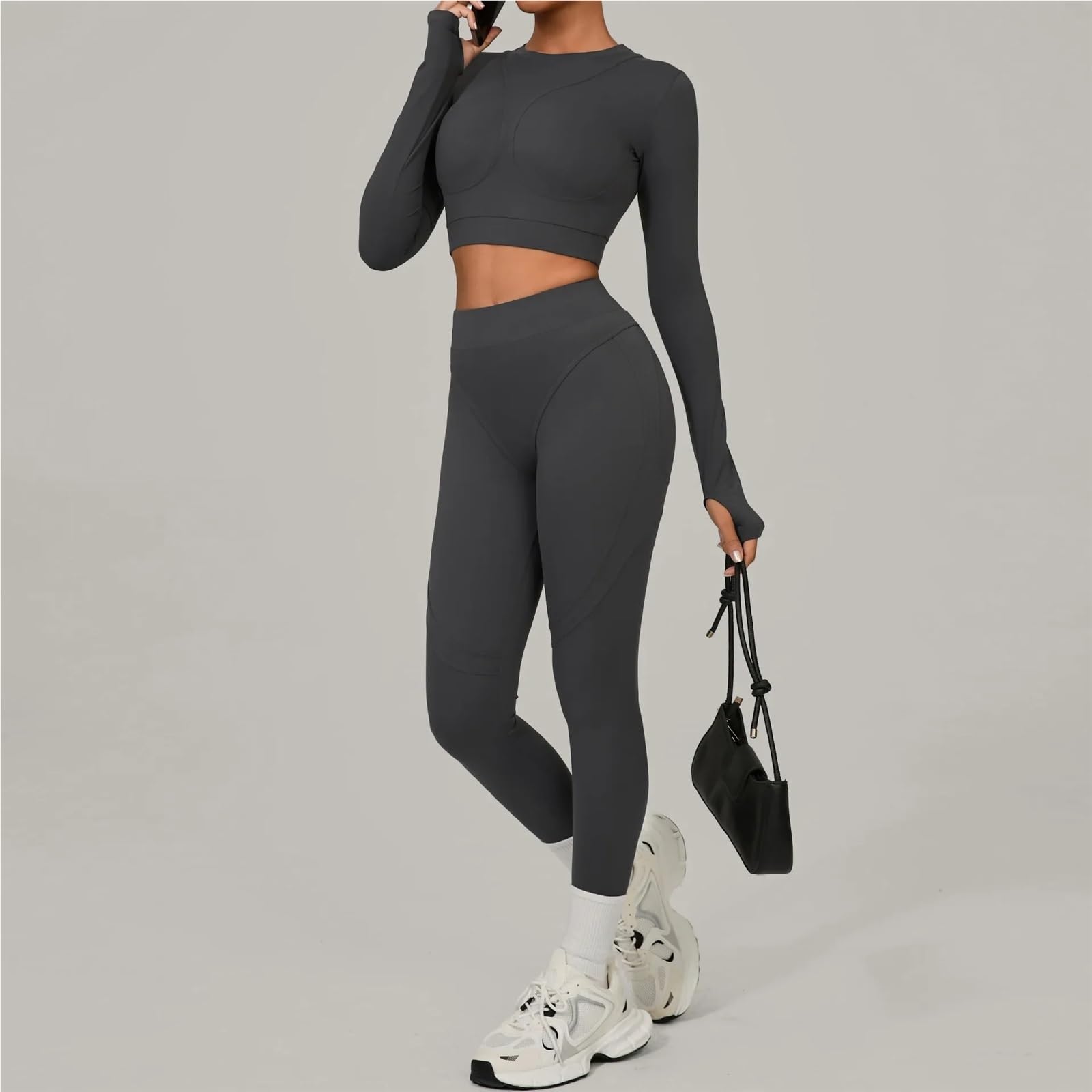 Set da yoga da donna Set da yoga donna Sport Fitness Vita alta Pesca Anca Skinny Grinding Corsa all'aperto a maniche lunghe