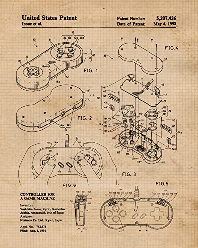 Vintage Electronic Video Games Patent Prints, 4 (8X10) Unframed Photos, Wall Art Decor Gifts Under 20 For Home Office Man Cave Garage Engineer Student Teacher Coach Nintendo Gaming Champion Fan #TOP4
