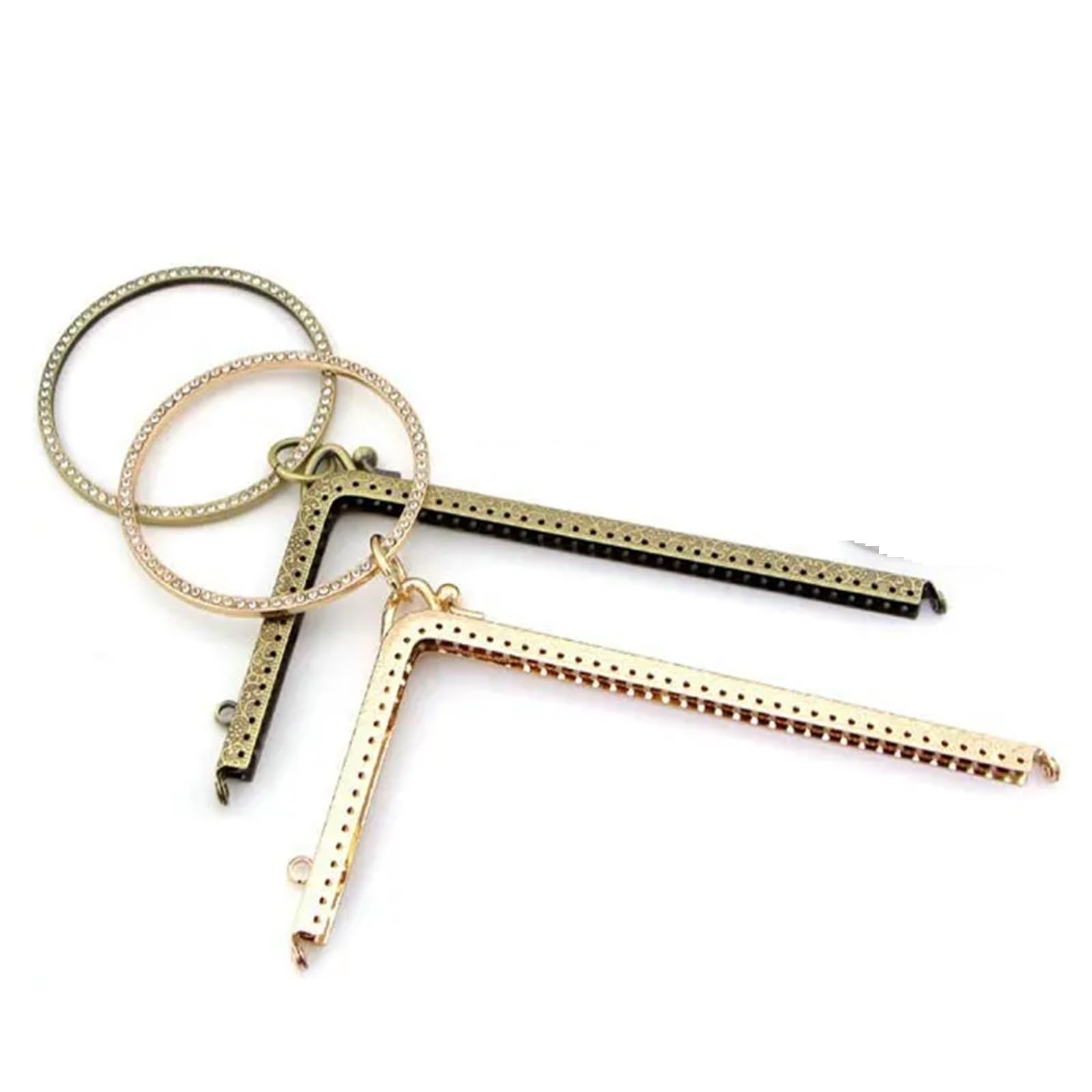 PVUVTNAHW 2pcs 18.5cm Right Angle L Shape Bracelet Imitation Diamond Studded Metal Purse Frame DIY Coin Handbag(Multi-colored)