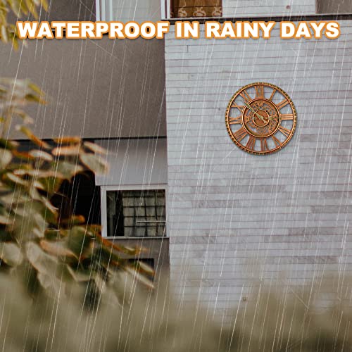 Taodyans Outdoor Wall Clock Waterproof Garden Clock 12in Quartz Battery Powered Clocks Roman Retro Home Kitchen Clock -Not Silent (Red Copper) - Image 5