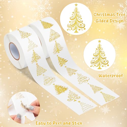 Image of Foil Christmas Tree Stickers - 1000 Pcs Easy Peel Metallic Tree Waterproof Vinyl Reusable Laptop Self Adhesive Stickers Classroom Prizes Water Bottle Page Activity Pad Party Favors Skateboard