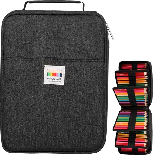 Image of 274 Slot Colored Pencil Case Pen Bag with Zipper for Artist Storage Organizer for Watercolor Pencil Gel Pen Marker Highlighter Large Capacity Handy Pencil Holder(Black)