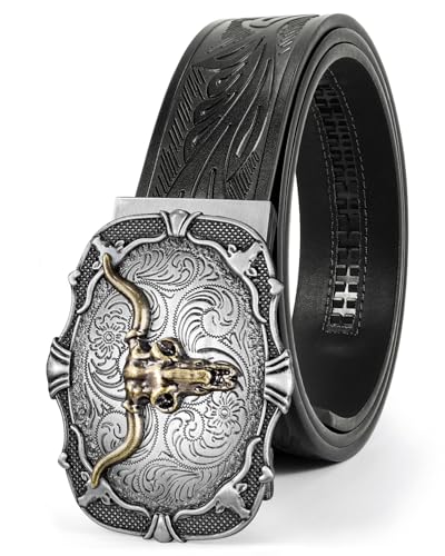 Image of BELTROAD Mens Ratchet Western Belt Leather Cowboy Belts for Men with Automatic Western Buckle Belt for Jeans Christmas Gifts