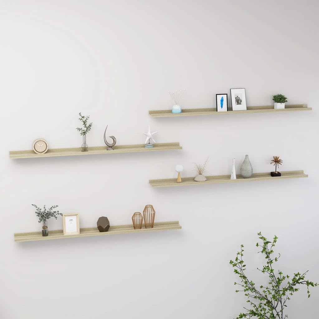 Estanterías de pared roble Sonoma para decorar salones modernos con repisas de 115cm