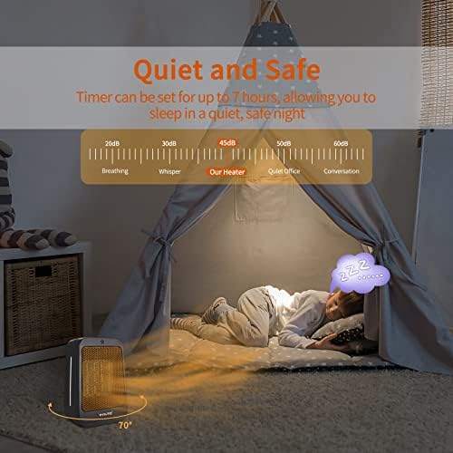 EVILTO Electric Heater with Remote, Ceramic Fan Heater 1800W Energy Efficient Fast Silent Heating Plug in Mini Heater 3 modes/ Tip-Over Overheat Protection/7H Timer Desktop Heater Indoor Room Office
