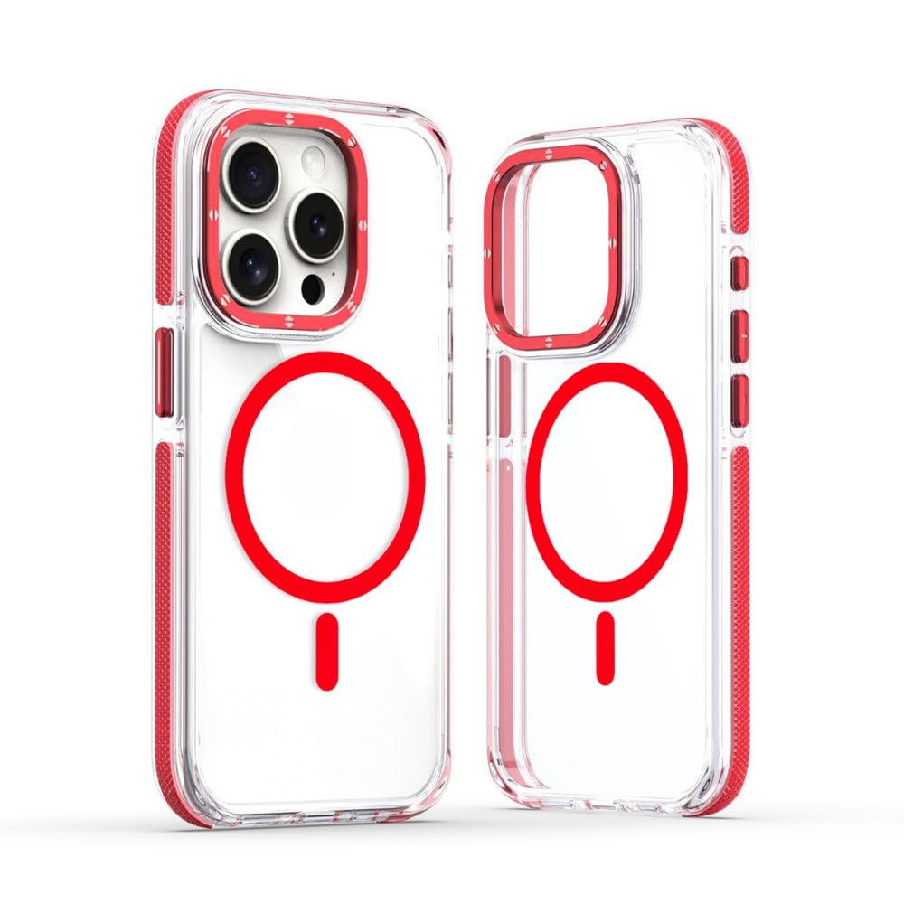 Coque de luxe iPhone 15 Plus magnétique transparente rouge haute protection - 7