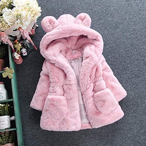 Kids Girls Winter Warm Coats Jacket Clothes Outwear Overcoat Ear Hooded Faux Fur Thicken Fleece Toddler2