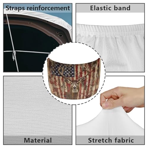 Image of Deer American Flag Car Hood Cover for Compact Car SUV Truck Minivan, Waterproof Automotive Exterior Accessories 59x39 Inch Stretchable Patriotic Decorations