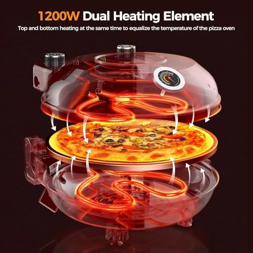 Pizzaiolo Elettrico, Forno per Pizza Portatile da Interno da 1200 W, Controllo della Temperatura 50-420 ℃, Riscaldamento su Doppia Faccia, Rivestimento Antiaderente, per Pizze/Nachos/Fajitas/Omelette