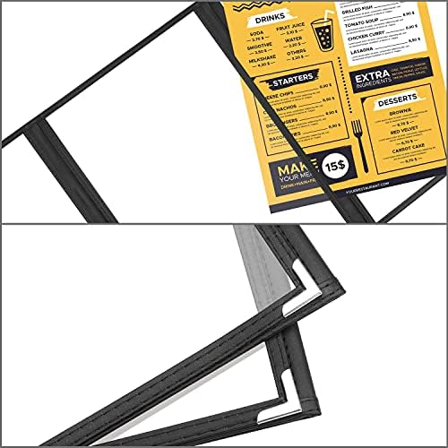 Kurtzy Triple Fold A5 Menu Covers (10 Pack) - 3 Fold Double View American Style Menu Holders - Black Trifold Clear Menu Covers with Corner Protectors - For Restaurants, Bars, Cafes, Food & Drink