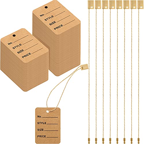 Zonon 1000 Pieces Price Clothing Tags String Hang Marking Unstrung Coupon Store Tags and Nylon String Snap Lock Pin Loop Fastener Hook Ties for Clothes Retail Store(Brown)