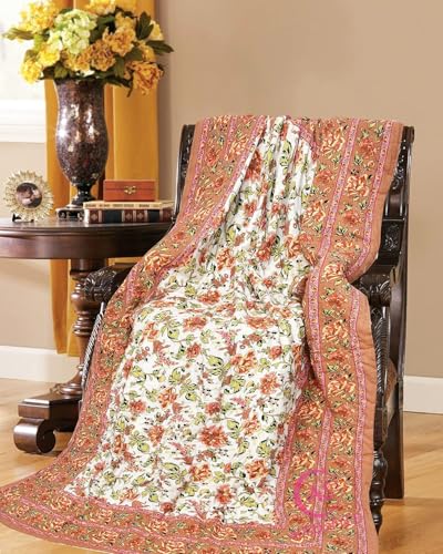 Image of EMIOUR 400 TC Pure Cotton Soft Jaipuri AC Quilt /Razai /Rajai Floral Print,Jaipuri Razai Cotton Quilt for Winter,Lightwieght Jaipuri Razai (Design 14, Single Bed)