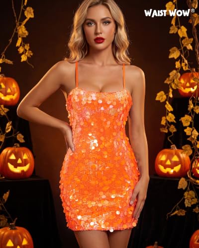 Image of Waist Wow Sequin Dress for Women Spaghetti Strap Sexy Dresses Glitter Sparkly Mini Dress