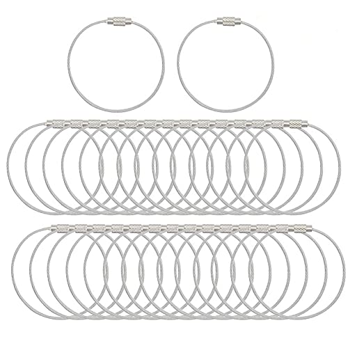 QiGui 36 Pcs Porte Clé en Fil Inox Anneau de Clé de Câbles en Acier Fil Métal Porte-clés avec Joints pour Excursions Bagages de Randonnée Etiquettes d'Identification 1,5mm*150mm Cover
