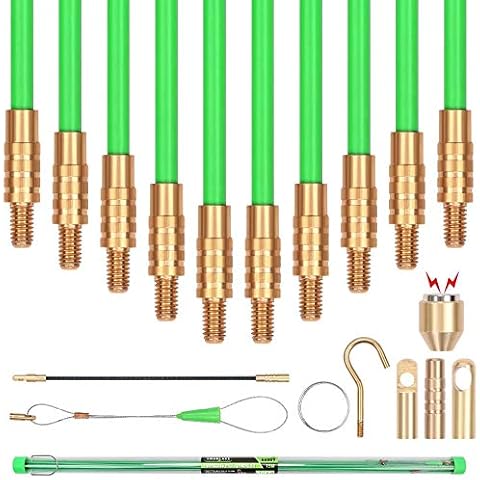 SWANLAKE 50' Fiberglass Running Wire Cable Coaxial Electrical Fish Tape Pull Push Kit With Glow Rod Cover