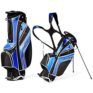 COSTWAY Bolsa de Golf, Bolsa de Palos de Golf con 5 Divisores, 7 Bolsillos con Cremallera, Paragüero, Bolsa de Golf Ligera y Portátil con Correa para el Hombro (Azul)