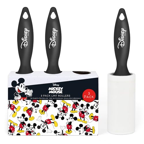 Image of Disney Mickey Lint Roller for Pet Hair, 3-Pack, 60ct /Roll, Extra Sticky | Perfect for quick cleanups at home, in the car, or on the go, tear-and-toss adhesive works on clothing, upholstery, bedding