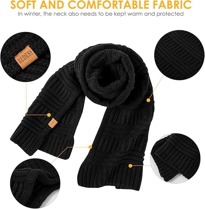 REDESS Women's Long Knit Scarf Winter Warm Big Wrap Thick Winter Cashmere Wool Large Chunky Scarf or Women - Image 3