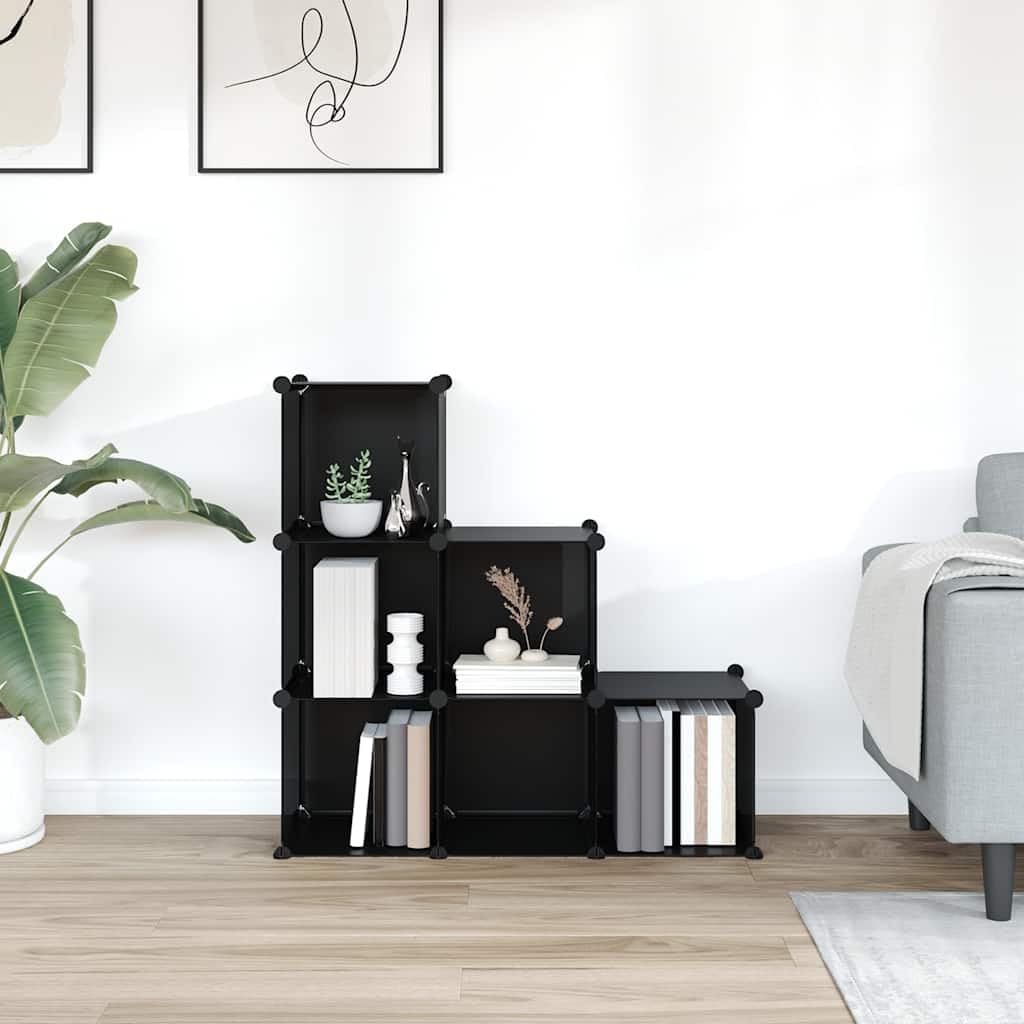Estantería de Cubos 6 Compartimentos Negro PP | Estructura de acero, resistente al agua, montaje fácil, para hogar, dormitorio y oficina