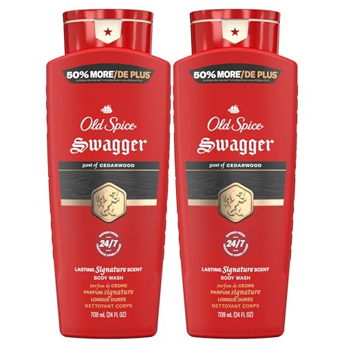 Old Spice Refreshing Body Wash for Men, 3X Defense, 24/7 Shower Fresh with Long Lasting Scent, Red Collection, Swagger with Cedarwood Scent, 24 oz (Pack of 2)