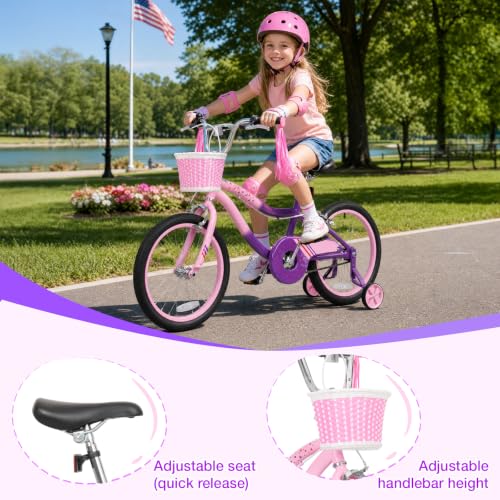Image of WEIZE Kids Bike, 14 16 Inch Children Bicycle for Girls Ages 4-12 Years Old, Front Basket, Bell, Streamer, Doll Seat, Adjustable Seat & Handlebars, Coaster Brake, Multiple Color