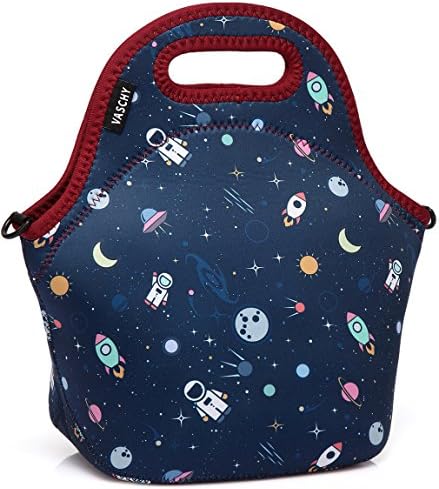 VASCHY Neoprene Lunch Bag for Women, Adult, Thermal Lunch Bag Lunch Tote for School, Office, Outdoor with Detachable Shoulder Strap, Black