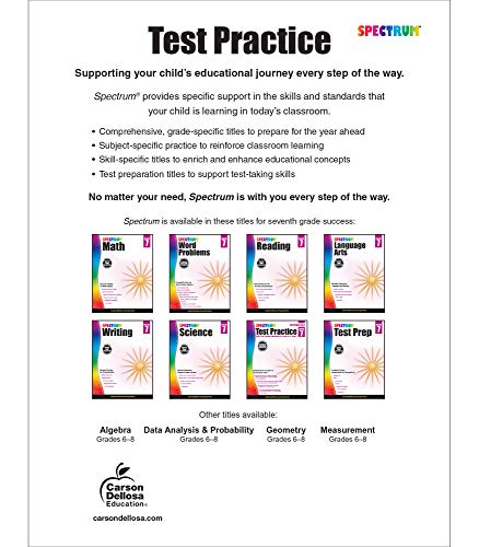 Spectrum 7Th Grade Test Practice Workbooks All Subjects, Ages 12 To 13, Grade 7 Test Practice, Language Arts, Reading Comprehension, Vocabulary, ... Reproducible Book - 160 Pages (Volume 84) #TOP1