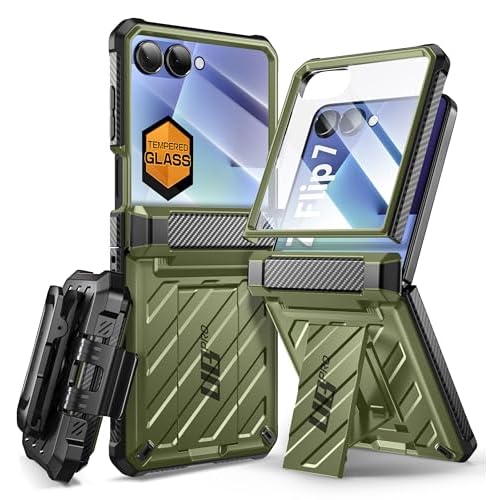 SUPCASE for Samsung Galaxy Z Flip 7 Case with Built-in Stand & Belt-Clip (Unicorn Beetle Pro), [Hinge Protection] [Front Tempered Glass Screen Protector] Full Body Military-Grade Phone Cover