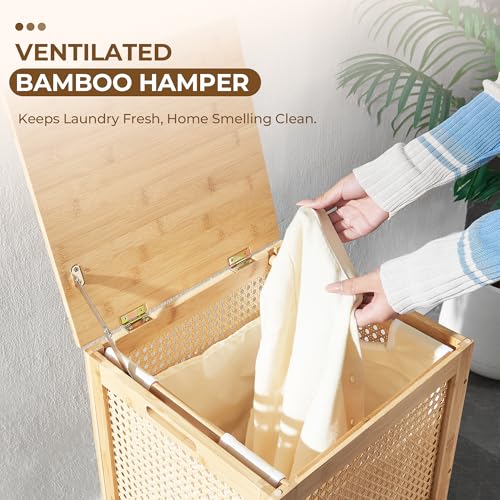 Bamboo-Wicker-Laundry-Hamper-Basket-with-Lid-13-Gal50L-Natural-Woven-Wicker-Boho-Bamboo-Frame-Removable-Clothes-Bag-Wooden-Handles-Lidded-Rectangular-Design-138-X-126-X-236-In