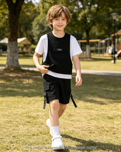 Image of SANGTREE 2Pcs Cotton Boys Clothes Short Sleeve T-Shirt and Shorts Teen Kids Summer Casual Outfit Boy Sets, 3-12 Years