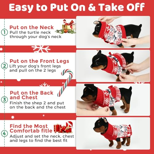 Image of Christmas Dog Sweaters for Small Medium Large Dogs Girl, Soft Warm Pup Dogs Shirt, Turtleneck Double Knitting Collar for Outdoors Playing, Warm Dog Cat Clothes(Red+Blue,XX-Small)