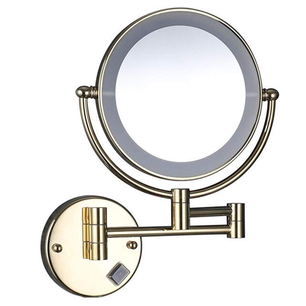Specchio cosmetico for trucco a LED, Specchio di bellezza a parete su due lati Ingrandimento 3X Specchio da bagno estensibile Girevole a 360° Specchio cosmetico Connessione cablata, Oro rosa ( Color :
