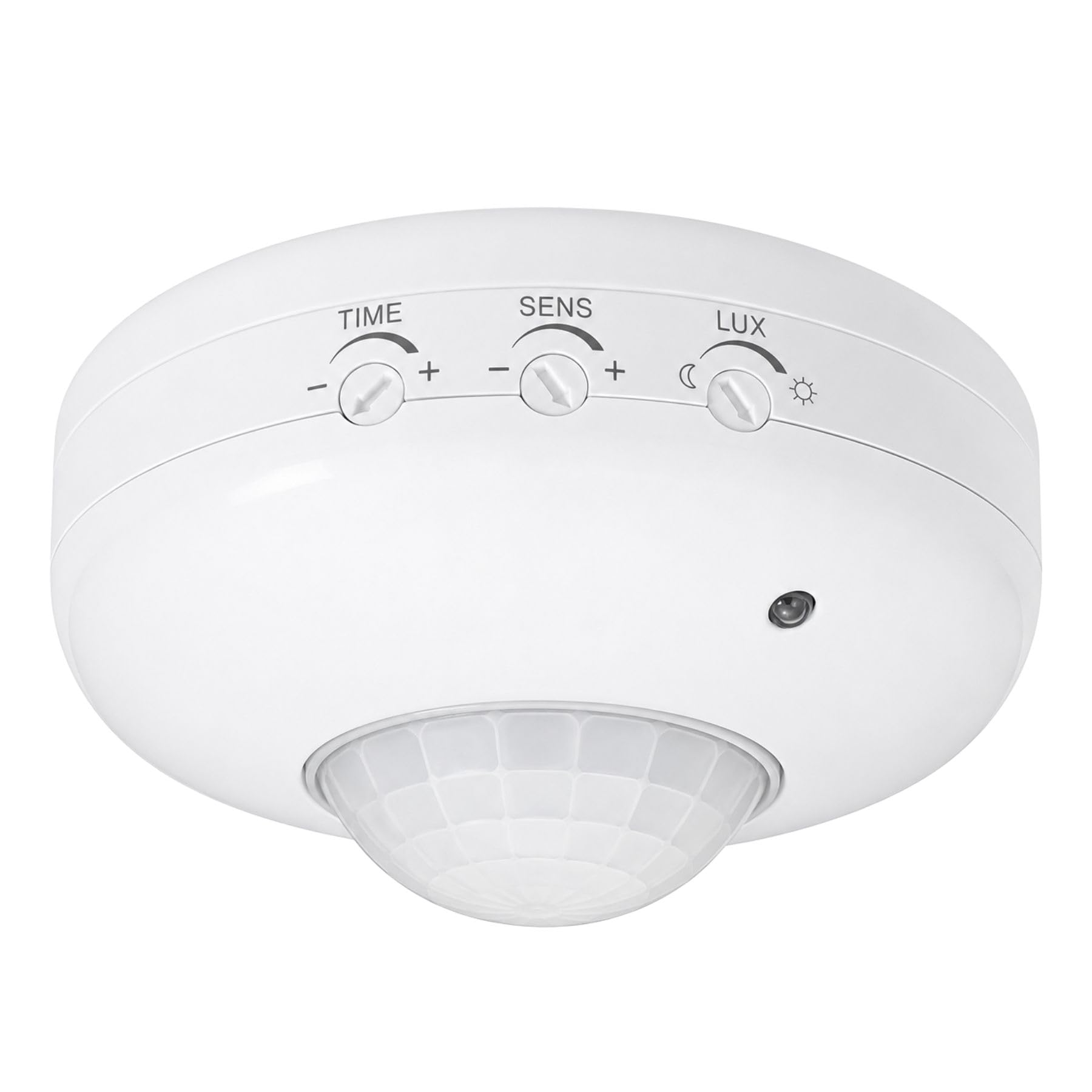 4 sensores de movimiento de techo 360° PIR infrarrojos, detector de presencia para luces 220-240 V, alcance de hasta 6 m, ajuste LUX SENS TIME, IP20, para lámparas LED e iluminación interior