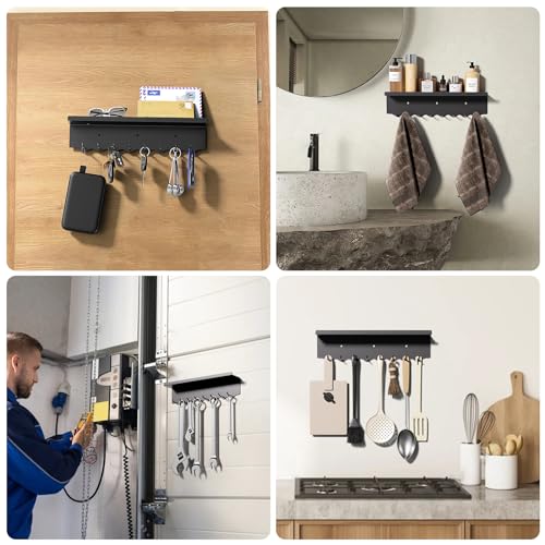 Key-Holder-Wall-Mount-Magnetic-Key-Hooks-and-Mail-Organizer-Tray-with-8-Hooks-Adhesive-Key-Rack-Hanger-for-Entryway-Refrigerator-Black