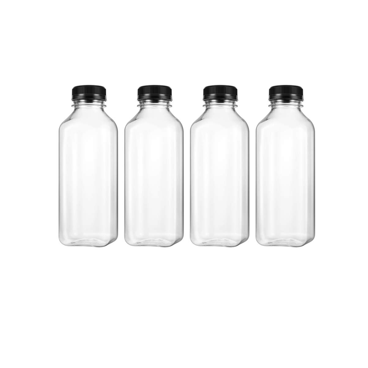 TOVINANNA Juice Bottles Screw-on Black Caps 8-piece Pet Plastic Storage Containers Food Safe Pet Jars
