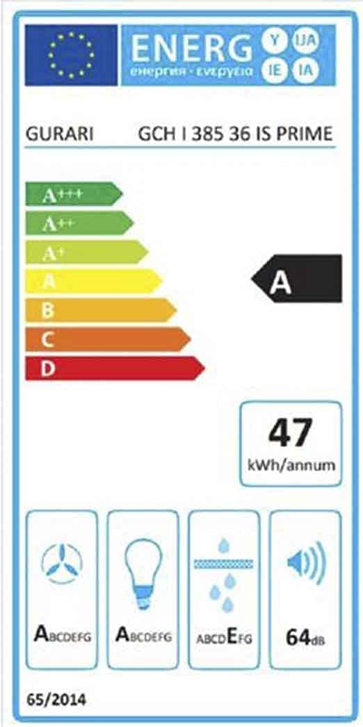 GURARI Cappa isola 385 36 IS Pr, cappa rotonda 36 cm, acciaio inossidabile, cappa a a soffitto, 1000 m³/h, base in vetro bianco, 4 livelli, display LED, estrazione del bordo