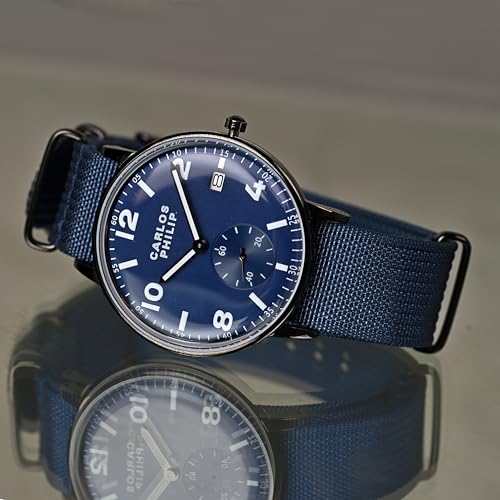 Image of Carlos Philip Men's Minimalist Analog Watch - Classic Dial with Date Display, Nylon Strap, Quartz Movement, Casual Everyday Style Watch for Men