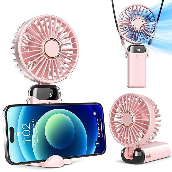 Image of Mini Portable Fan, Powerful Hand Fan 5 Speed 1800 mah Personal Small Desk Fan with Base, Lightweight Rechargeable USB Handheld Fan for Girl, Women, Men, Indoor, Outdoor (White)