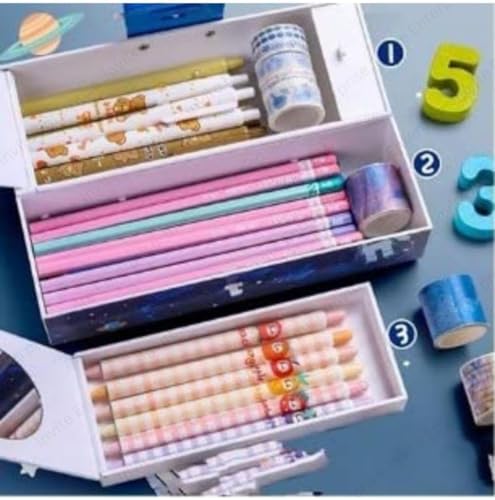 Image of Kawaii Stationery Combo Set for Girls | Kawaii Pencil Case Pouch with Zipper & Push Pull Eraser with Refills Back to School Supplies Gift for Kids
