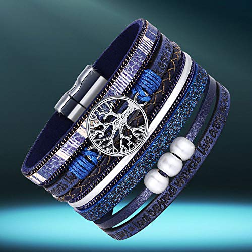 image for Desimtion Blue Leather Bohemian Wrap Bracelets for Women Boho Buckle S