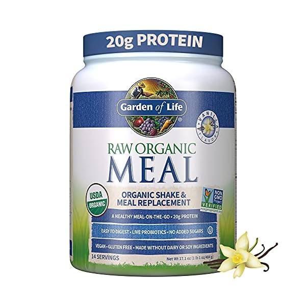Garden-of-Life-Raw-Organic-Meal-Replacement-Powder-14-Servings-20g-Plant-Based-Protein-Powder-Vanilla Garden of Life Vegan Protein Powder - Raw Organic Meal Replacement Shakes - Vanilla - Pea Protein, Greens and Probiotics for Women and Men, Plant Based Dairy Free All in One Shake, 14 Servings