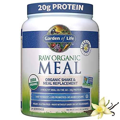 Garden of Life Raw Organic Meal Replacement Powder - Vanilla, 14 Servings, 20g Plant Based Protein Powder, Superfoods, Greens, Vitamins Minerals Probiotics & Enzymes All-in-One Meal Replacement Shake