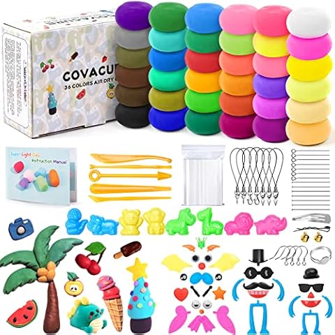 COVACURE Air Dry Clay - 36 Colors Ultra Light & Stretchable Modeling Clay for Kids with Tools, Animal Accessories & Book Craft Kits for Kids Cover