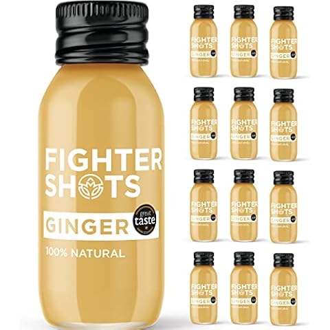 Fighter Shots Ginger (12x60ml) | 27g of Cold Pressed, Fresh Ginger Root | 100% Natural | Perfect Morning/Post Workout Pick Me Up | No Preservatives | Fresh & Fiery Ginger Shots Cover