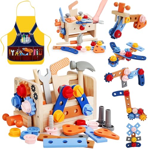 TEGOVE Caja Herramientas Madera Juguetes Niños 3 5 Años, Bricolaje Manualidades Juegos Educativos