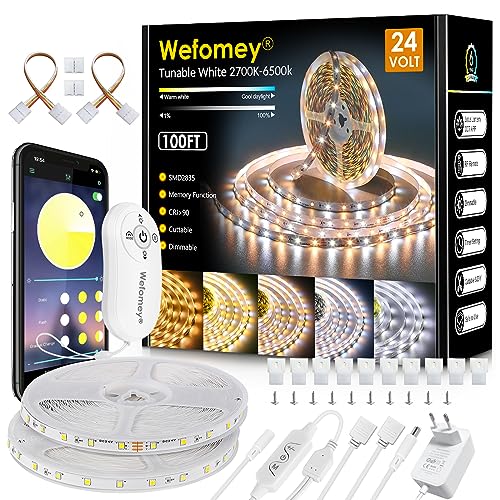 LED Strip Warmweiss 30m, 24V Dimmbar LED Streifen 2700K-6500K Warmweiß Kaltweiß, DIY Flexibel Lichtleiste mit App-Steuerung, RF Fernbedienung, Netzteil, für Schlafzimmer, Party, Innen Heim Deko