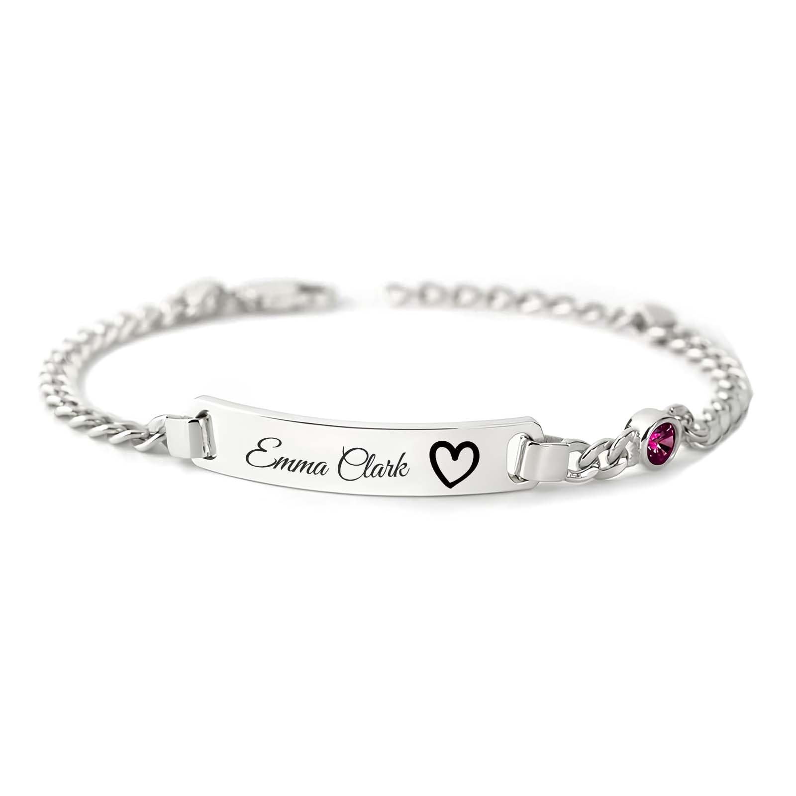 LOFART Personalized Custom Baby Name Bracelet Engraved Bracelets First Birthday Birthstone Jewelry for Kids Infant Girls Boy New Born Toddler Adjustable Birthday Baby Christening Gift (Silver 2)