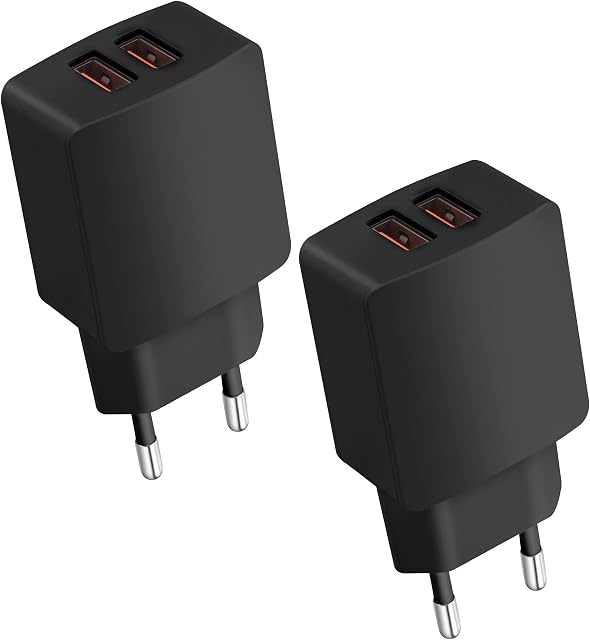 CREAPICO Wtyczka USB (2 Sztuki), 5 V/2,1 A 2-Portowa Ladowarka USB, Charger/Adapter do Ladowania do iPhone, Samsunga, Huawei, Xiaomi, Tabletów, E-booków, Słuchawek, Głośników, Smartwatchów - Czarny
