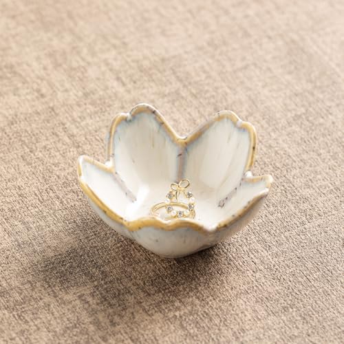 zerokyclan Decorative Flower Ring Dish - Small Ceramic Tray for Trinkets & Keys, Vintage Floral Sculpture Home Decor Accent for Bedside, Bathroom, Office (grey)